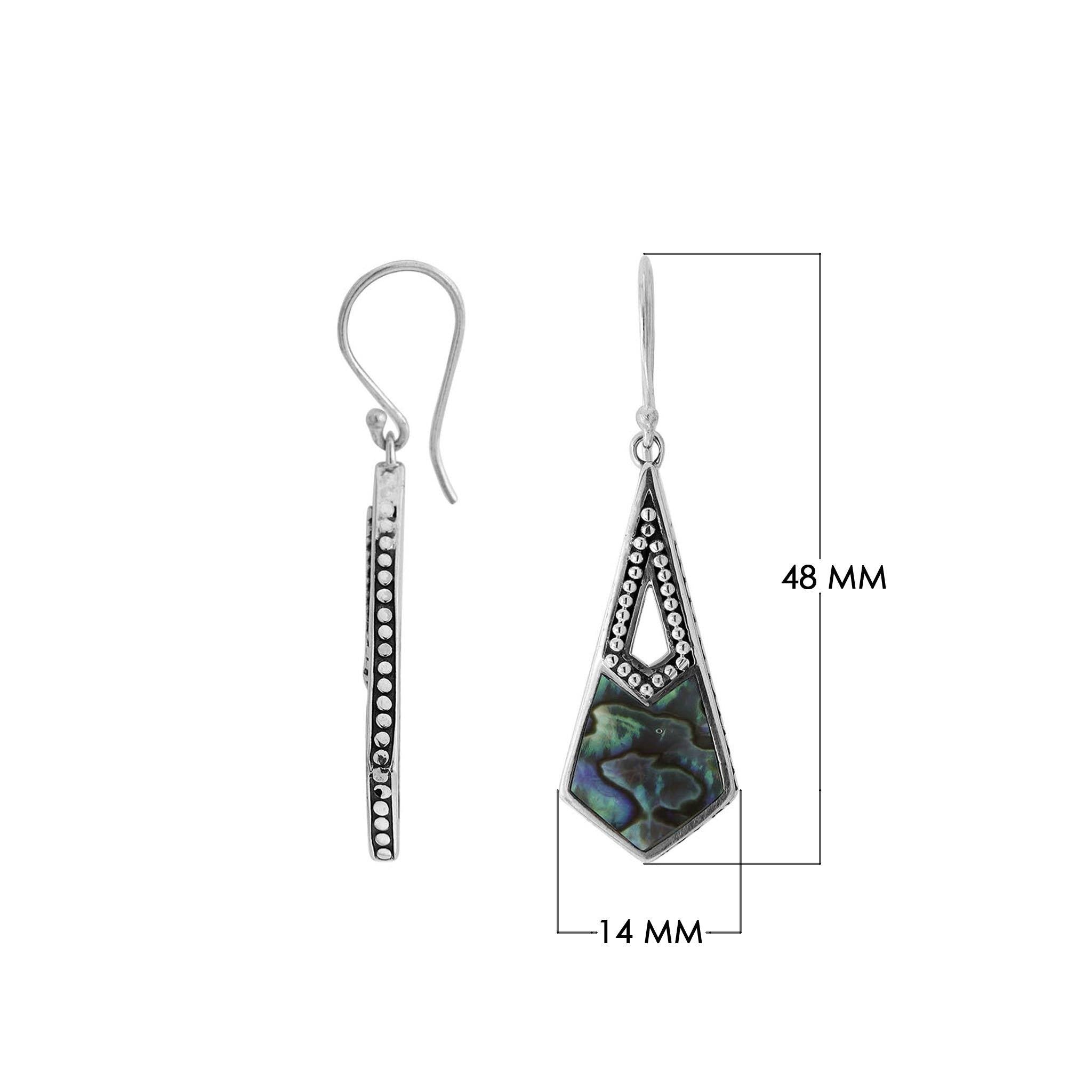 Sterling Silver Abalone Shell Tapered Geometric Dotted Drop Earrings