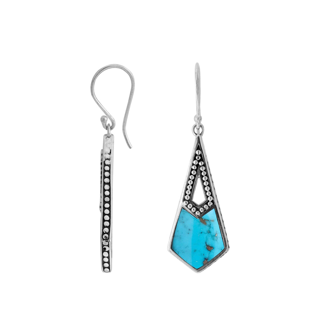 Sterling Silver Turquoise Shell Tapered Geometric Dotted Drop Earrings