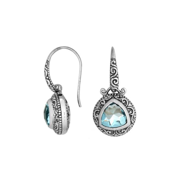 AE-6290-BT Sterling Silver Earring With Blue Topaz Q. Jewelry Bali Designs Inc 