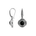 Wholesale sterling silver Black Onyx swirl-pattern Balinese drop earrings.