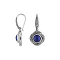 Wholesale sterling silver Sapphire swirl-pattern Balinese drop earrings.