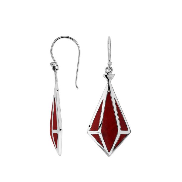 AE-6292-CR Sterling Silver Diamond Shape Earring With Coral Jewelry Bali Designs Inc 