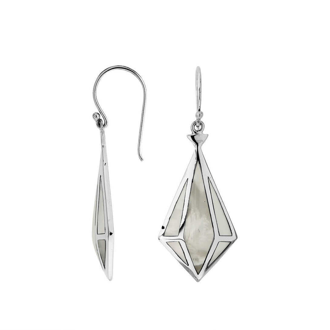 AE-6292-MOP Sterling Silver Diamond Shape Earring With Mother of Pearl Jewelry Bali Designs Inc 