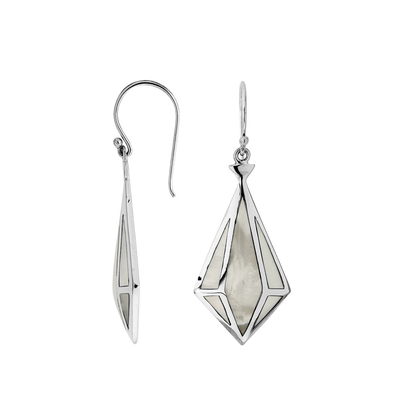 Wholesale Angular Prism Sterling Silver Earrings With Mother Of Pearl And Polished Finish