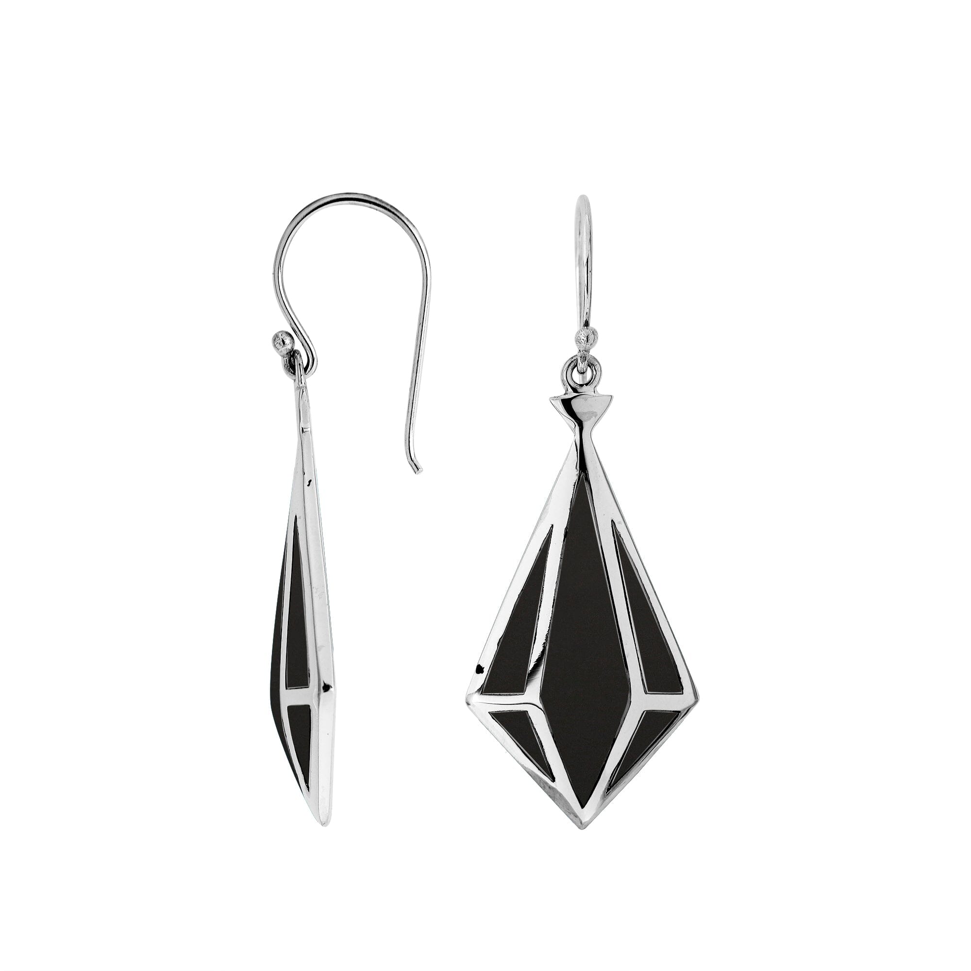 Wholesale Angular Prism Sterling Silver Earrings With Black Shell And Polished Finish