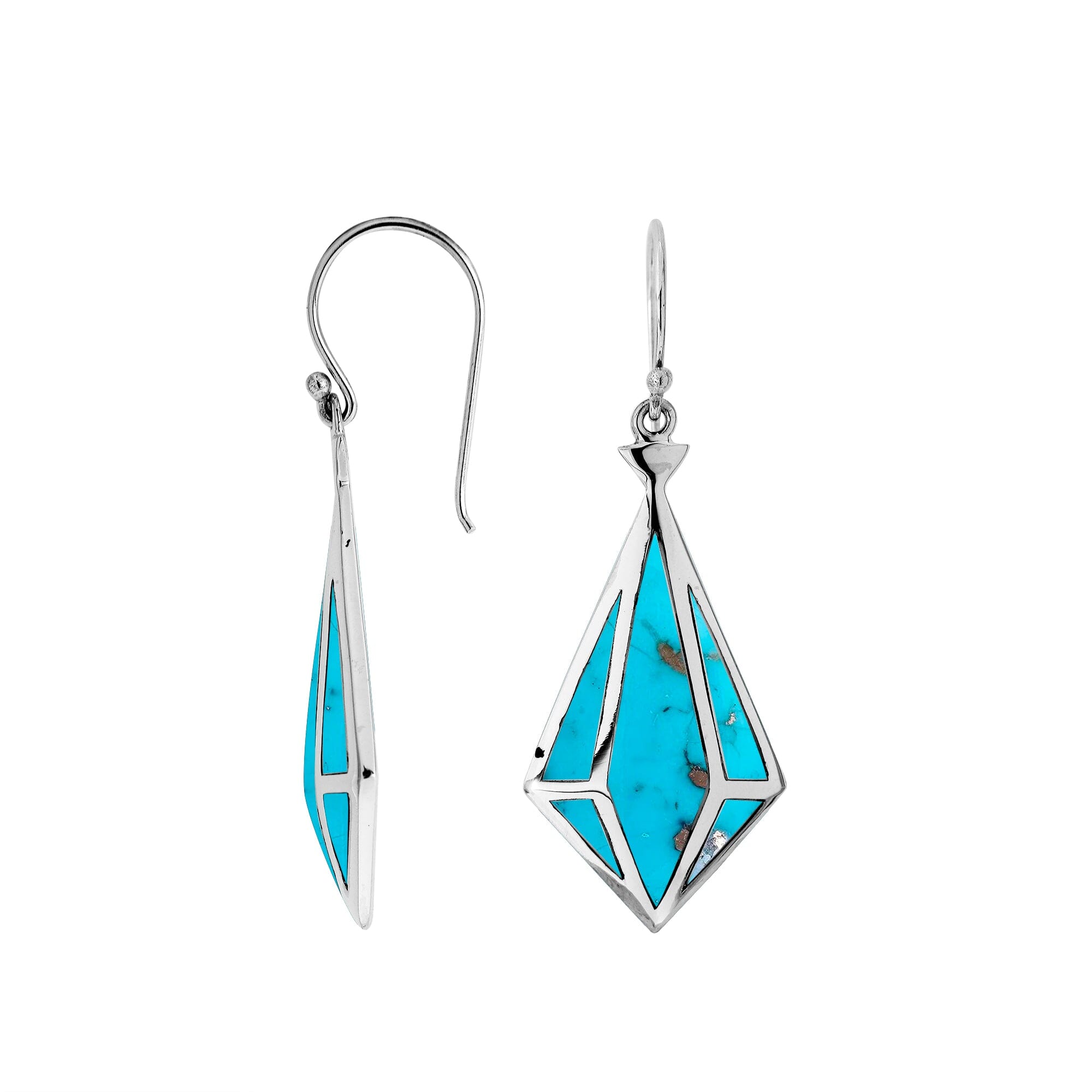 Wholesale Angular Prism Sterling Silver Earrings With Turquoise Shell And Polished Finish