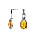 Wholesale Sterling Silver Citrine Quartz Oval Dangle Earrings With Balinese Engraved Accents