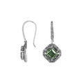 Wholesale Sterling Silver Green Amethyst Quartz Square Frame Dangle Earrings With Bali Pattern