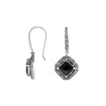 Wholesale Sterling Silver Black Onyx Square Frame Dangle Earrings With Bali Pattern