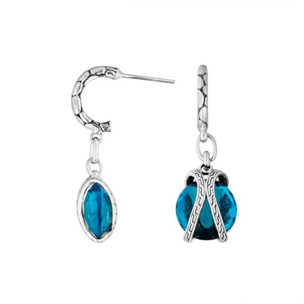 AE-6295-BT Sterling Silver Earring With Blue Topaz Q. Jewelry Bali Designs Inc 