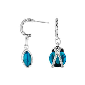 Wholesale Sterling Silver Blue Topaz Quartz Marquise And Round Dangle Earrings With Bali Carved Hoop