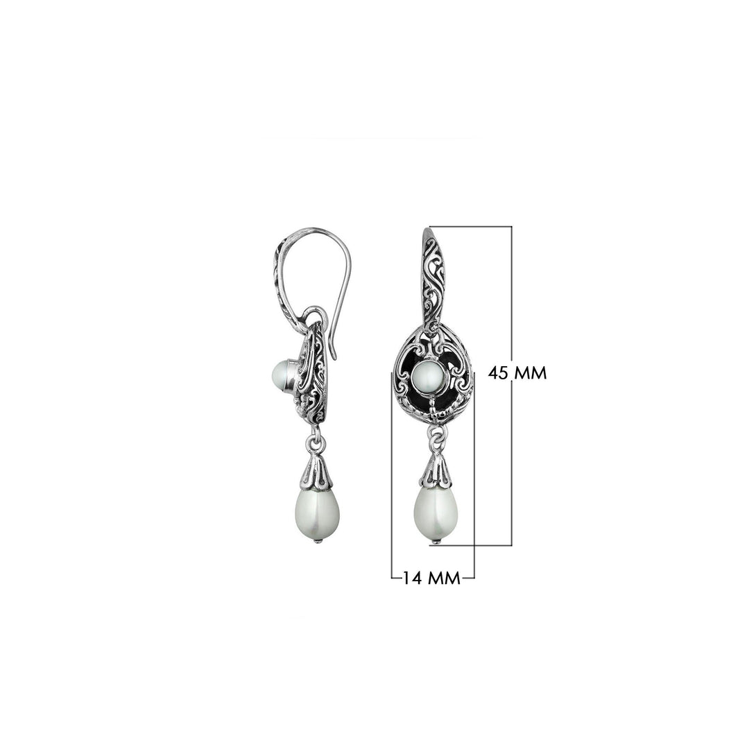 Wholesale Sterling Silver Mabe Pearl Scrollwork Dangle Earrings With Bali Ornate Detailing
