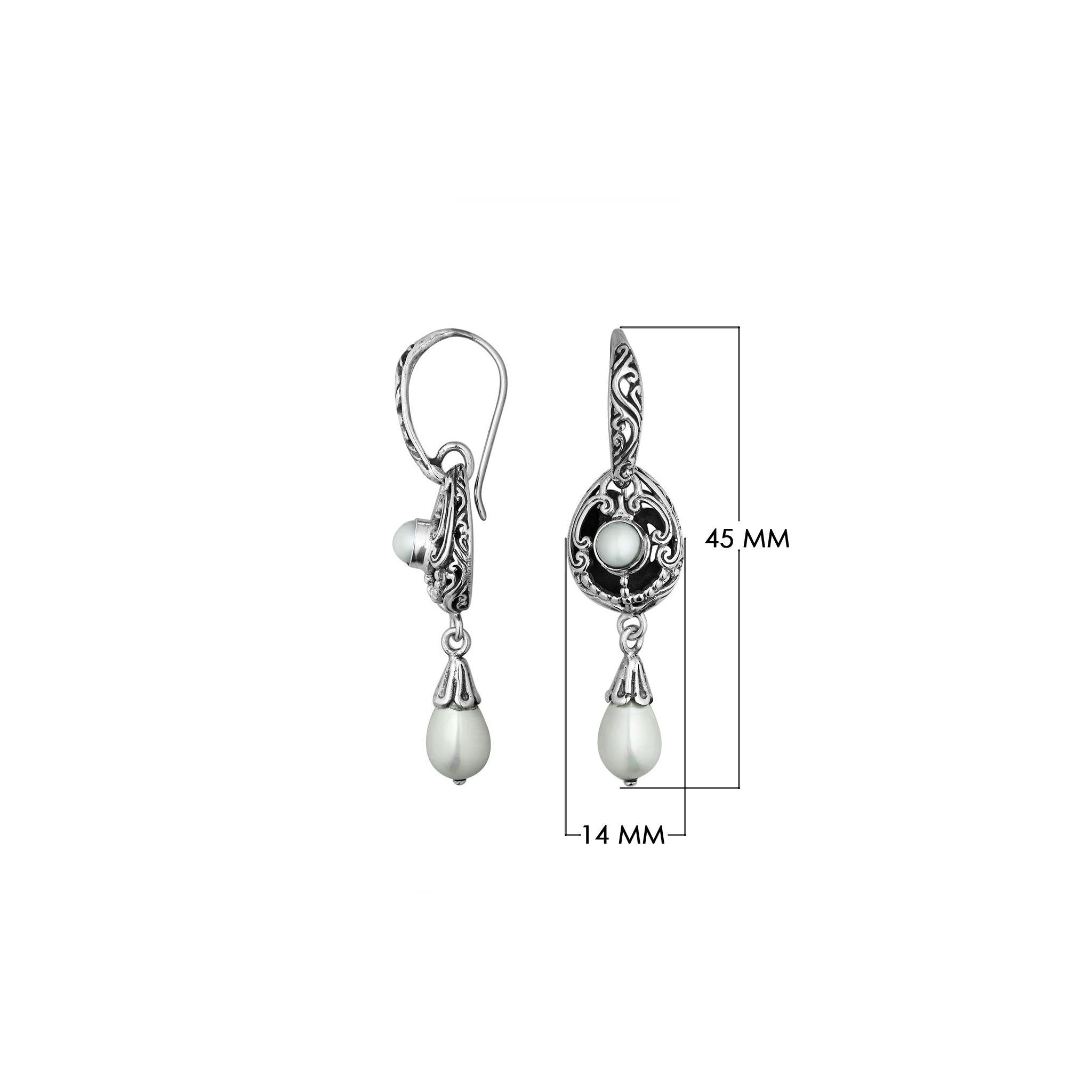 Wholesale Sterling Silver Mabe Pearl Scrollwork Dangle Earrings With Bali Ornate Detailing