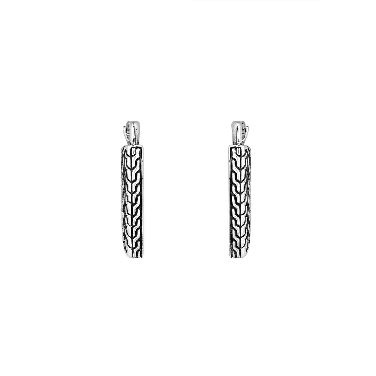 Wholesale Sterling Silver V-Shaped Bali Pattern Hoop Earrings With Textured Geometric Detailing