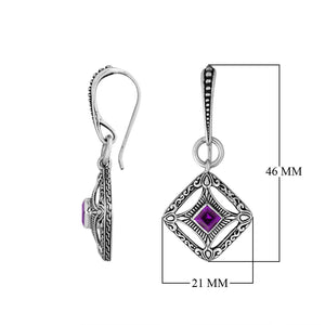 Wholesale Sterling Silver Amethyst Quartz Square Filigree Dangle Earrings With Bali Detailed Frame