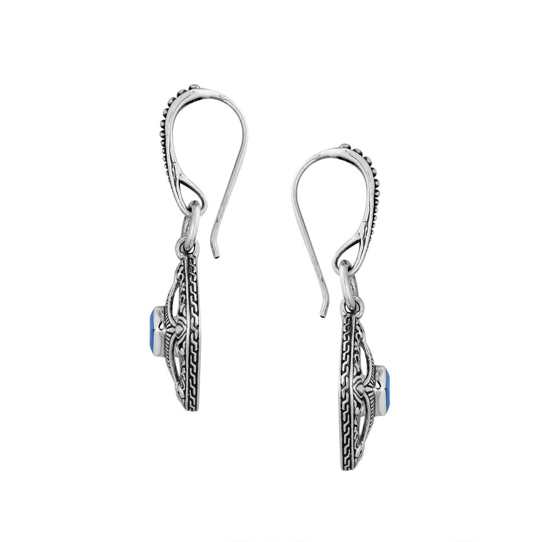 AE-6298-BT Sterling Silver Cushion Shape Earring With Blue Topaz Jewelry Bali Designs Inc 