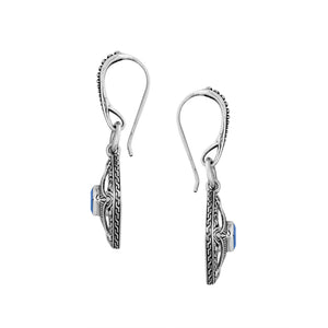 Wholesale Sterling Silver Blue Topaz Quartz Square Filigree Dangle Earrings With Bali Ornate Frame