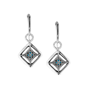 Wholesale Sterling Silver Blue Topaz Quartz Square Filigree Dangle Earrings With Bali Ornate Frame