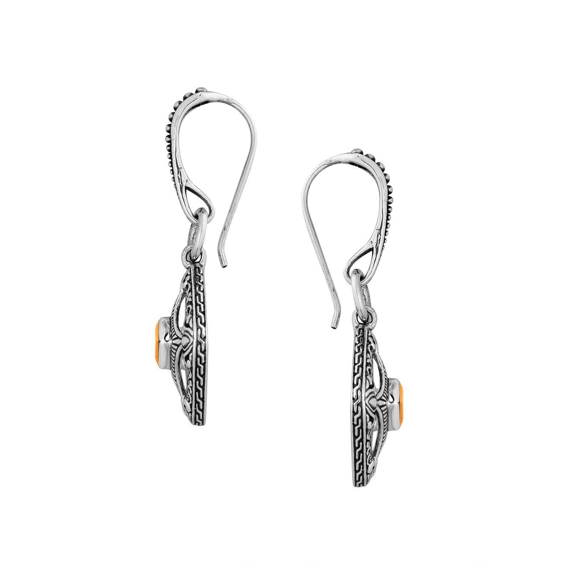 Wholesale Sterling Silver Citrine Quartz Square Filigree Dangle Earrings With Bali Ornate Frame