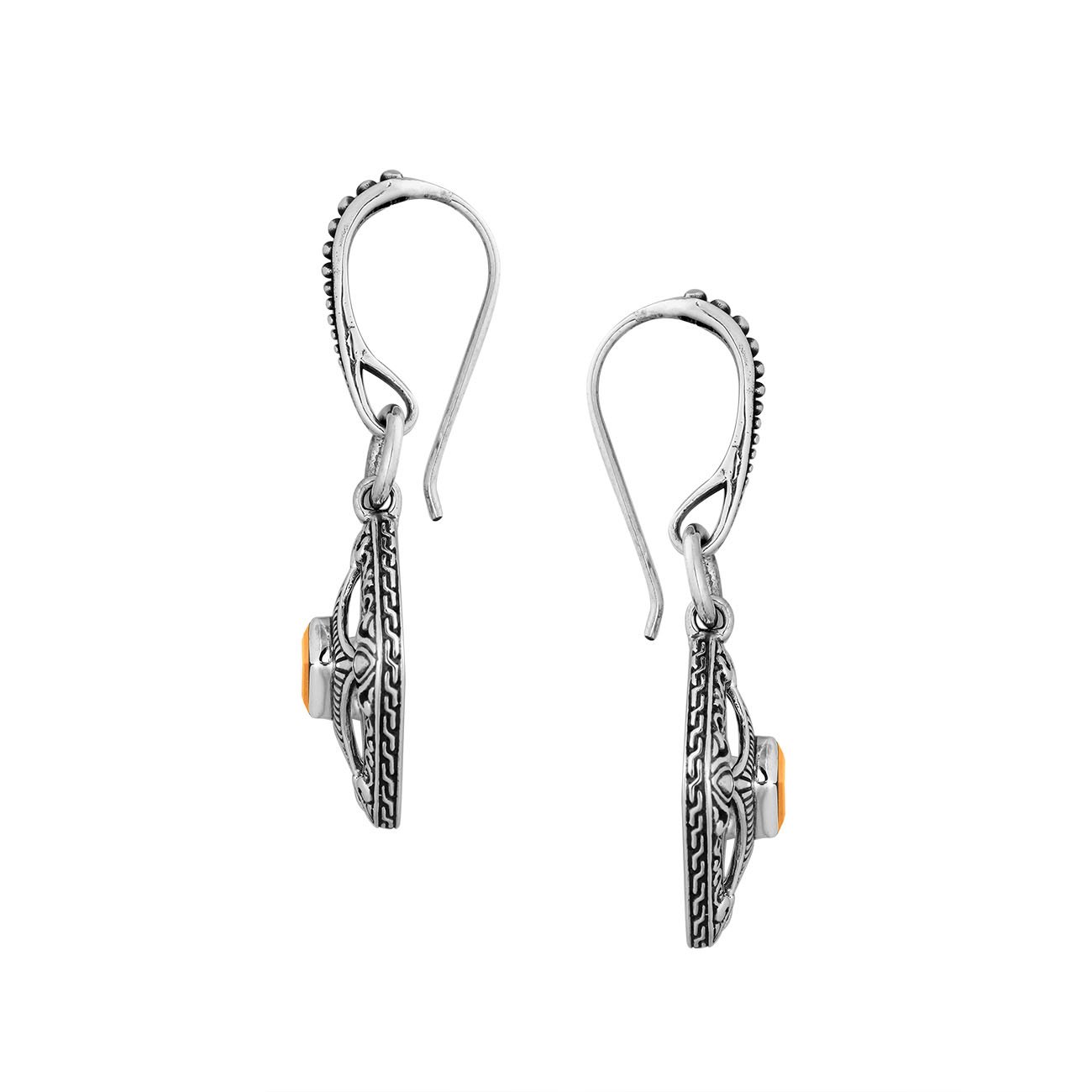 Wholesale Sterling Silver Citrine Quartz Square Filigree Dangle Earrings With Bali Ornate Frame
