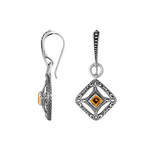Wholesale Sterling Silver Citrine Quartz Square Filigree Dangle Earrings With Bali Ornate Frame