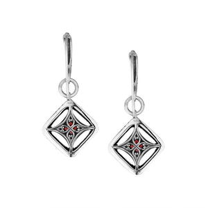 Wholesale Sterling Silver Garnet Quartz Square Filigree Dangle Earrings With Bali Ornate Frame