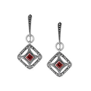 Wholesale Sterling Silver Garnet Quartz Square Filigree Dangle Earrings With Bali Ornate Frame