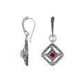 Wholesale Sterling Silver Garnet Quartz Square Filigree Dangle Earrings With Bali Ornate Frame