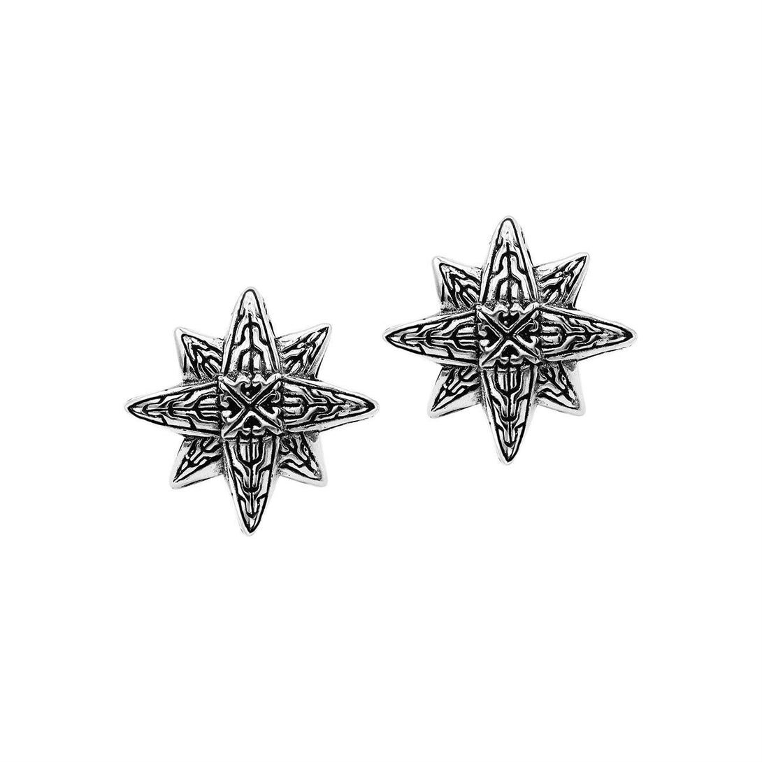 AE-6299-S Sterling Silver Delightful charming Compass Shape Earring With Plain Silver Jewelry Bali Designs Inc 