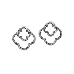 Wholesale Sterling Silver Clover Outline Stud Earrings With Bali Carved Detailing