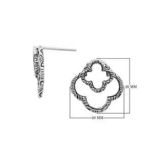 Wholesale Sterling Silver Clover Outline Stud Earrings With Bali Carved Detailing