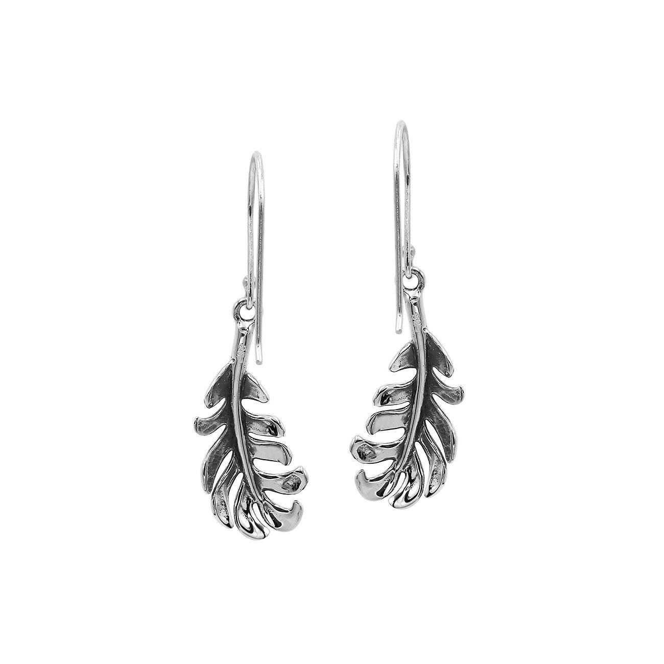 Wholesale Sterling Silver Feather Curve Drop Earrings With Polished Finish