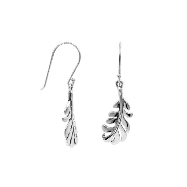 AE-6302-S Sterling Silver Beautiful Simple Designer Feather Earring With Plain Silver Jewelry Bali Designs Inc 