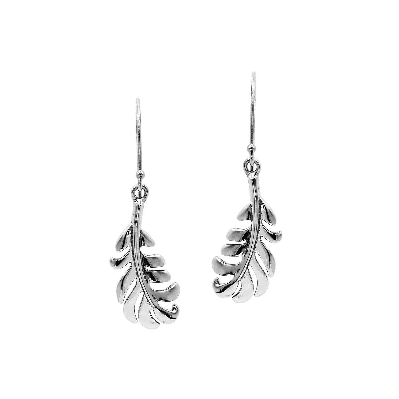 Wholesale Sterling Silver Feather Curve Drop Earrings With Polished Finish