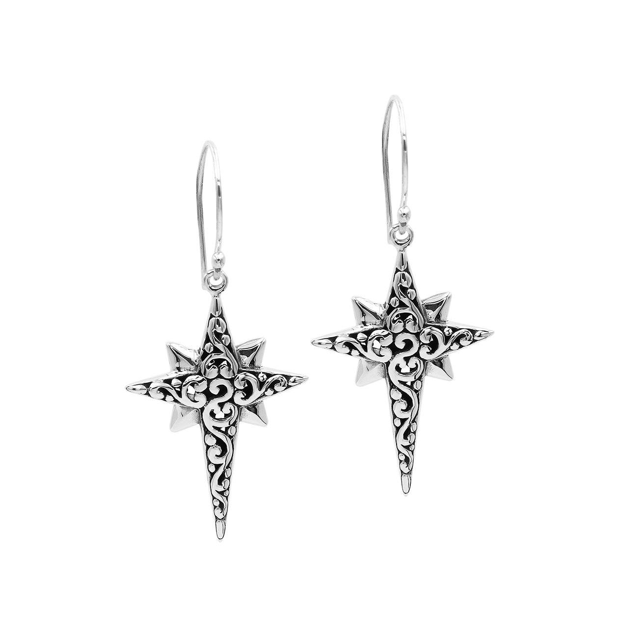 Wholesale Sterling Silver Delightful Charming Compass Shape Drop Earrings With Oxidized Finish And Balinese Craftsmanship