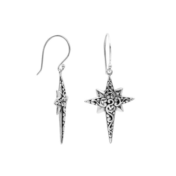 Wholesale Sterling Silver Delightful Charming Compass Shape Drop Earrings With Oxidized Finish And Balinese Craftsmanship