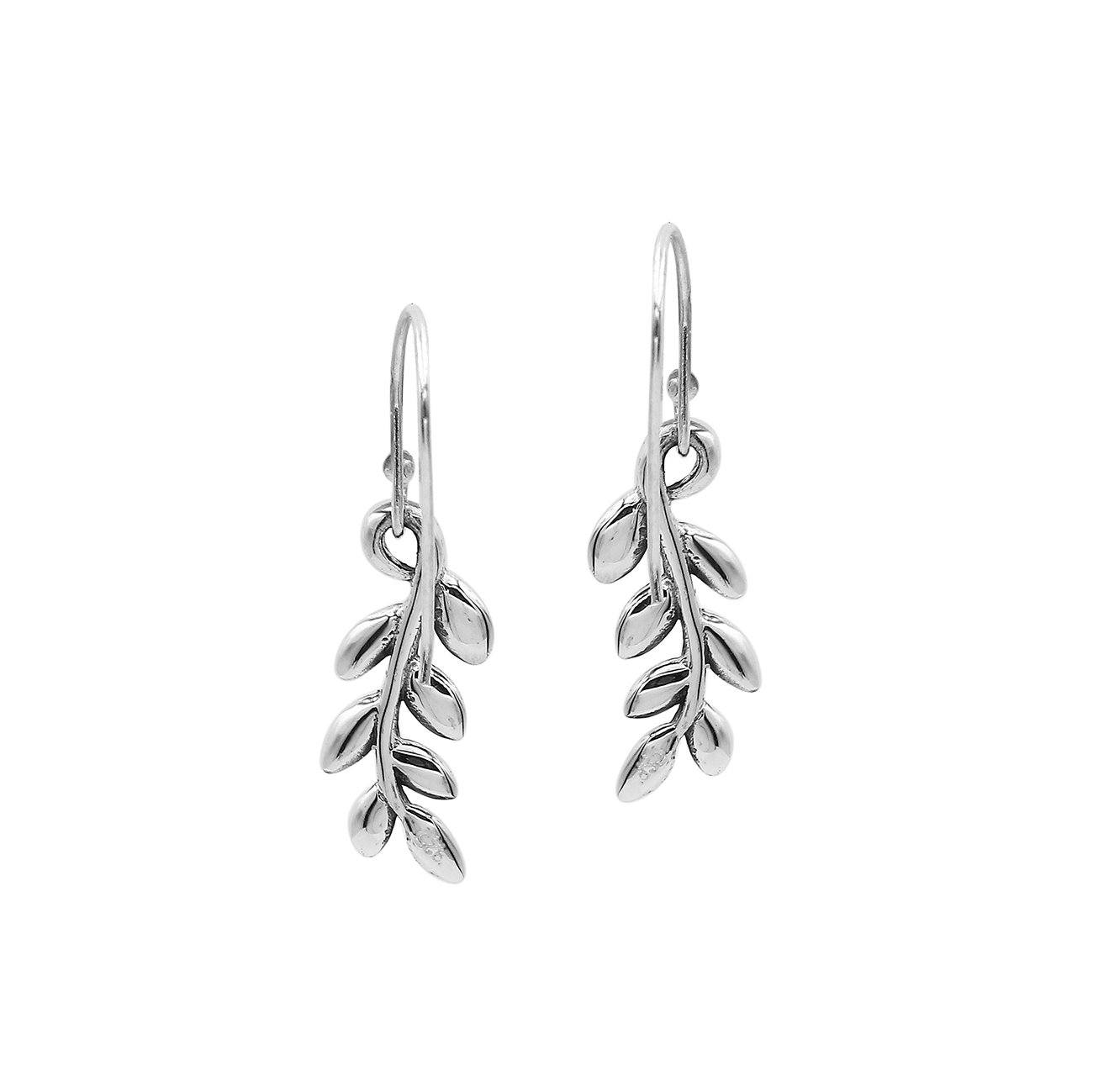 Wholesale Sterling Silver Delicate Leaf Branch Drop Earrings With Polished Finish And Balinese Craftsmanship