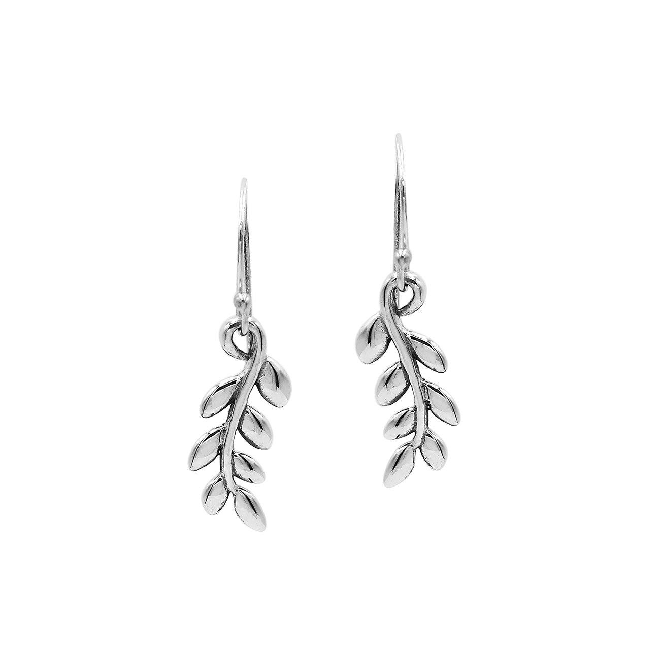 Wholesale Sterling Silver Delicate Leaf Branch Drop Earrings With Polished Finish And Balinese Craftsmanship