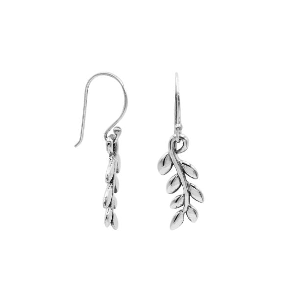 Wholesale Sterling Silver Delicate Leaf Branch Drop Earrings With Polished Finish And Balinese Craftsmanship