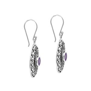 Wholesale Sterling Silver Filigree Oval Amethyst Quartz Drop Earrings With Oxidized Finish And Balinese Craftsmanship