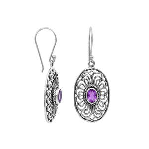Wholesale Sterling Silver Filigree Oval Amethyst Quartz Drop Earrings With Oxidized Finish And Balinese Craftsmanship