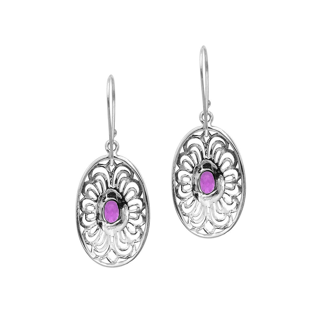 AE-6306-AM Sterling Silver Oval Shape Designer Earring With Amethyst Jewelry Bali Designs Inc 