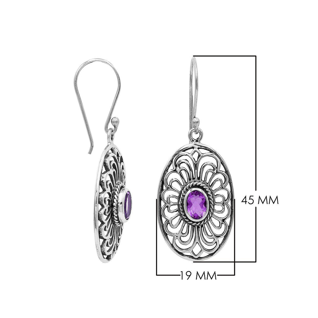 AE-6306-AM Sterling Silver Oval Shape Designer Earring With Amethyst Jewelry Bali Designs Inc 
