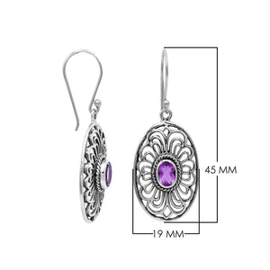 Wholesale Sterling Silver Filigree Oval Amethyst Quartz Drop Earrings With Oxidized Finish And Balinese Craftsmanship