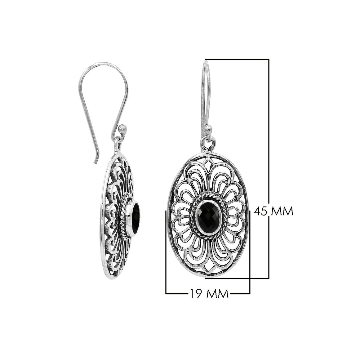 AE-6306-OX Sterling Silver Oval Shape Designer Earring With Black Onyx Jewelry Bali Designs Inc 
