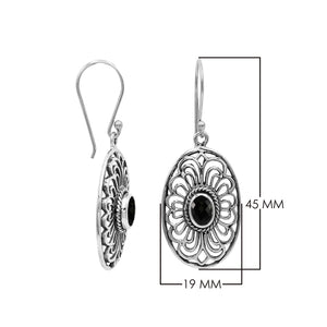 Wholesale Sterling Silver Filigree Oval Black Onyx  Drop Earrings With Oxidized Finish And Balinese Craftsmanship