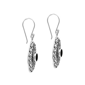 Wholesale Sterling Silver Filigree Oval Black Onyx Drop Earrings With Oxidized Finish And Balinese Craftsmanship
