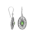Wholesale Sterling Silver Filigree Oval Peridot Quartz Drop Earrings With Oxidized Finish And Balinese Craftsmanship