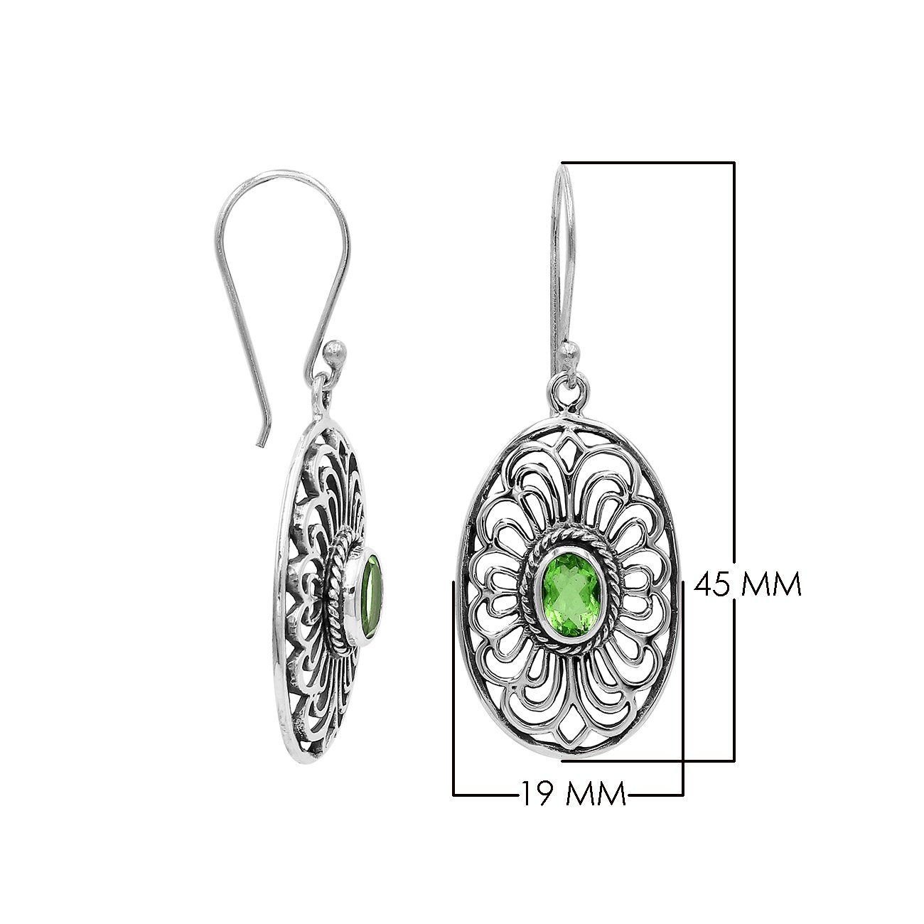 Wholesale Sterling Silver Filigree Oval Peridot Quartz Drop Earrings With Oxidized Finish And Balinese Craftsmanship