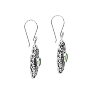 Wholesale Sterling Silver Filigree Oval Peridot Quartz Drop Earrings With Oxidized Finish And Balinese Craftsmanship